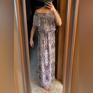 Parker Off-Shoulder Black and White Maxi Dress